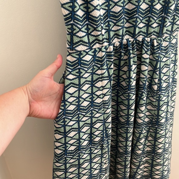 Maeve Green Blue Geometric V-neck Dress - Picture 7 of 11